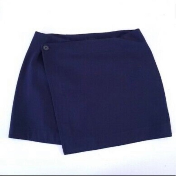 ATM Anthony Thomas Melillo Bonded Wrap Front Mini Skirt Navy Blue 2 Clueless - Picture 3 of 13